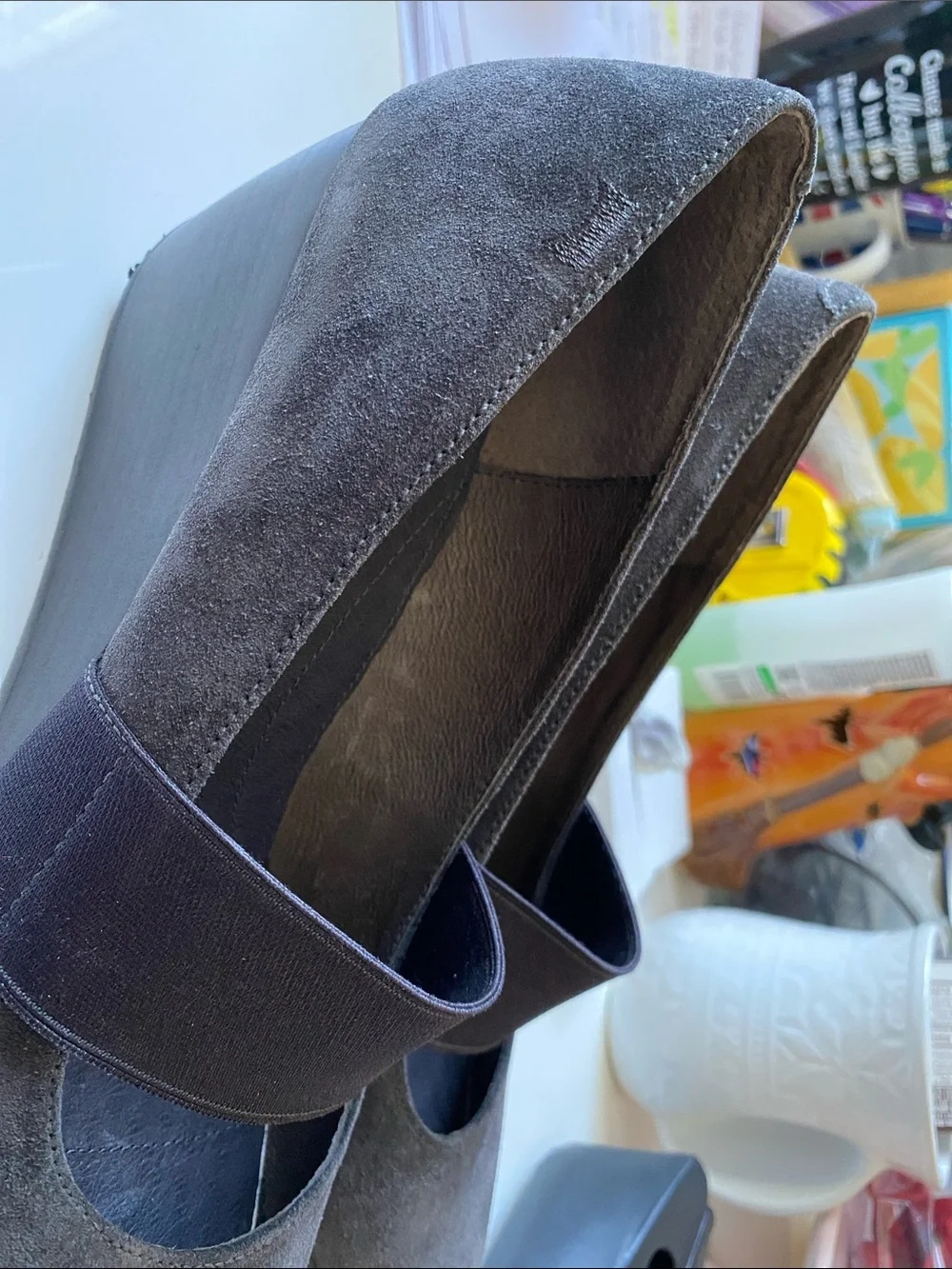 Camper Nancy dark grey  Suede Mary Jane wedges NWOB Sz 40EU Elasticated strap
